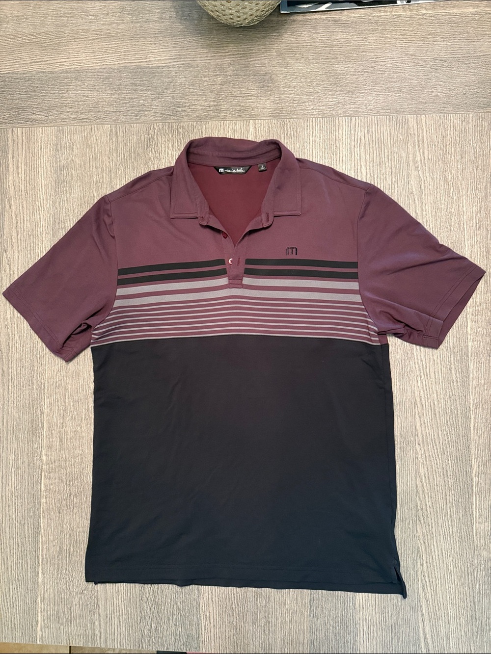 Travis Mathew Two-Tone Maroon and Black Striped Polo